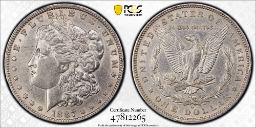 1887 O $1 MORGAN SILVER DOLLAR PCGS AU53 Protected by Gold Shield & TrueView