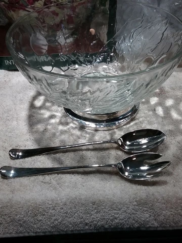 International Silver Company - Juego de ensaladas vintage chapadas en plata y cristal de 3 piezas Foto 3 de 4