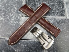 19mm Leather Strap Brown Watch Band Deployment Buckle Set for OMEGA WH Brush R
