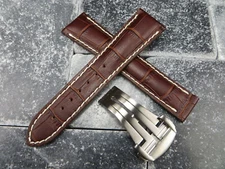 18mm Leather Strap Brown Watch Band Deployment Buckle Set for OMEGA WH Brush