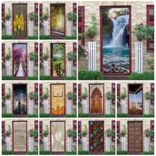 DOOR STICKER - Waterfall Forest Scenery 3D Self-adhesive Murals Decals Cover