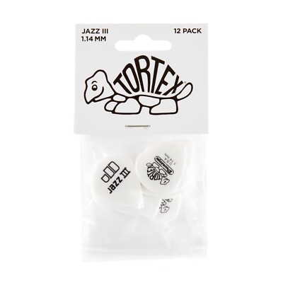 Dunlop 478P114 Tortex Jazz III 3 weiß 1,14 mm 12 x Gitarren-Plektren Spieler-Pack