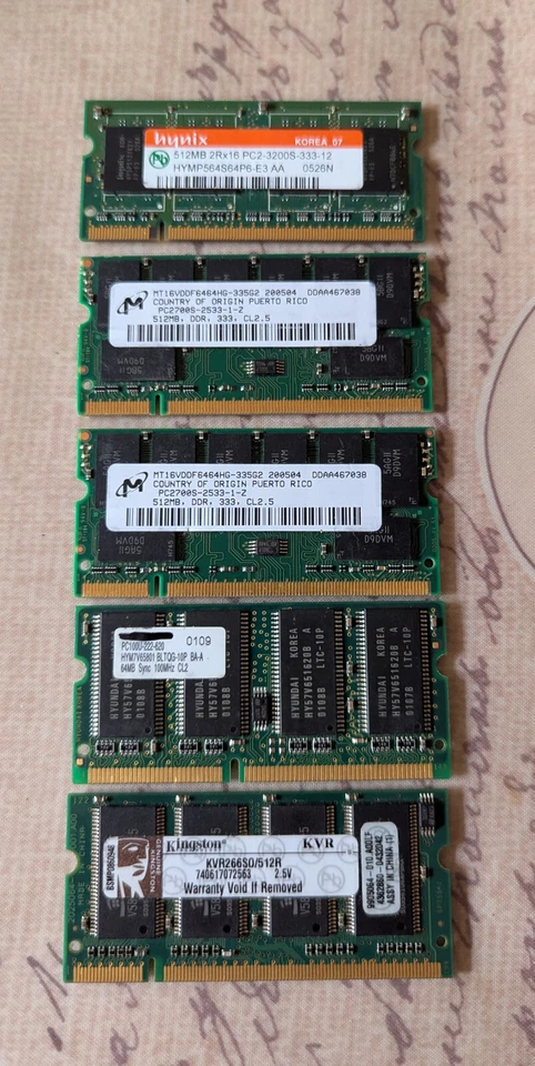 Laptop RAM Memory SODIMM - mixed collection (64MB & 512MB) - untested - Image 2 of 3