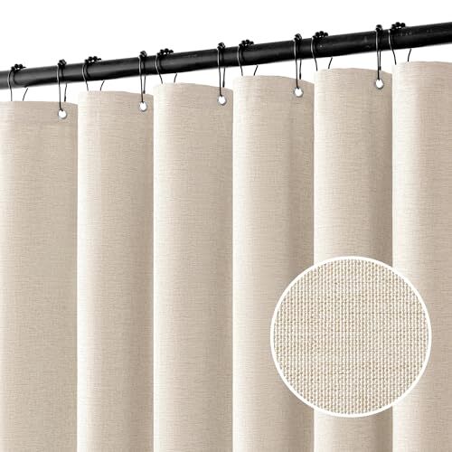Linen Shower Curtain with 12 Metal Hooks Modern Heavy Duty W 72" x L 72“ Cream