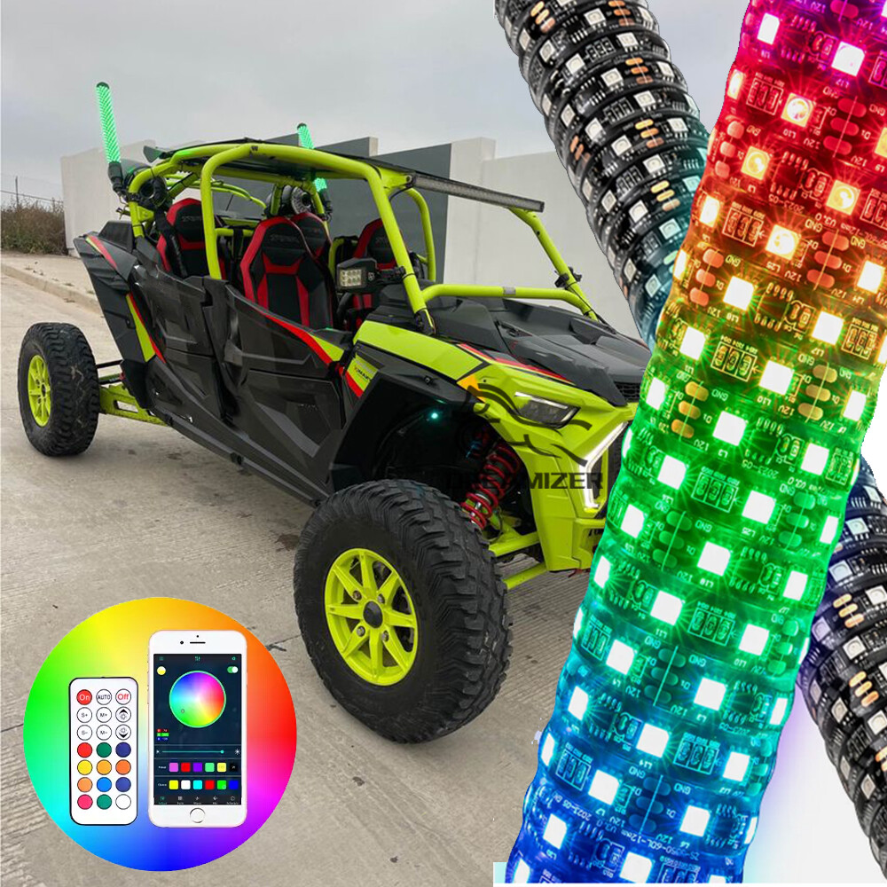 2FT Thick LED Whip Spiral Chasing RGB Fat Whip Lights For Can-Am