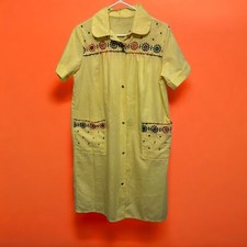 Vintage Sears Robe House Coat Women Size M Yellow Embroidered Floral Design
