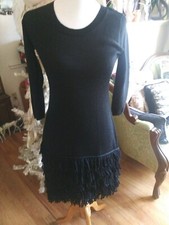 Soft Surroundings Black Sweater Dress Theadore Fringe Wool Blend Knee Length PXS