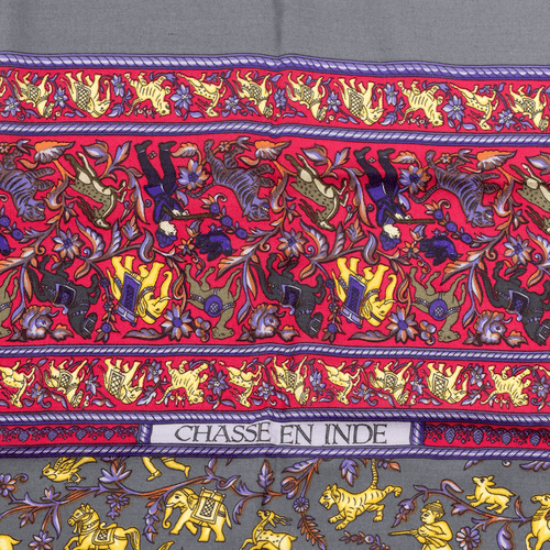 Hermes CASHMERE Shawl GM 140cm Scarf CHASSE EN INDE By MICHEL DUCHENE - Picture 4 of 8