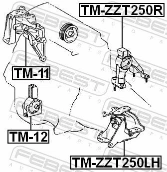 TM-ZZT250LH MONTAJE MOTOR DELANTERO IZQUIERDO FEBEST PARA TOYOTA AVENSIS, COROLLA Foto 3 de 4