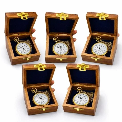 Lot of 5 Watch elgin vintage Antique Style Brass Pocket Watch W/ Box GIFT