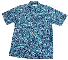 Cooke Street Men's XL Hawaiian Islands Blue Floral Print Cotton Button Up Flower