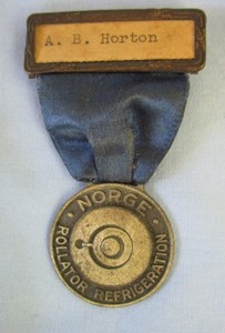 Norge Rollator Refrigeration Name Badge Medal With Ribbon Circa 1930's