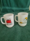 Vintage Snoopy Fire King Milk Glass Mugs