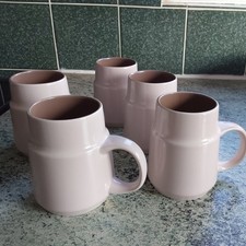 5 vintage Poole Pottery sepia And mushroom twintone charger mugs