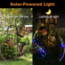 Solar Garden Outdoor Decor Lights Watering Can With 8 Multi-color Changing Modes