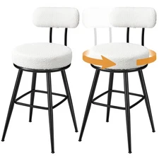 360° Swivel Bar Stools Set of 2, Counter Height Bar Stools with Back, Boucle ...