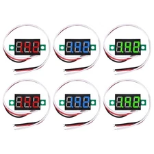 6PCS Voltage Tester Small Digital Voltmeter Gauge 0-100V, Red,Blue,Green 