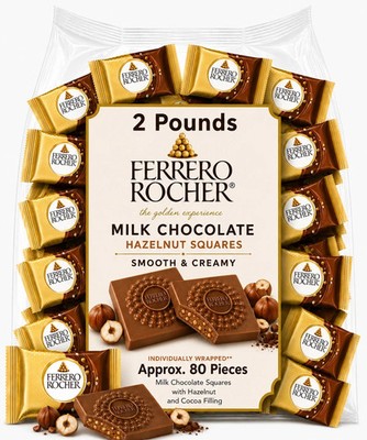 Ferrero Rocher Milk Chocolate Squares With Hazelnut, Bulk Candy Bars (2 Pounds)