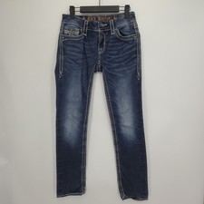 Rock Revival Avery Straight Jeans Dark Wash Embellished Flap Pockets Size 28x30