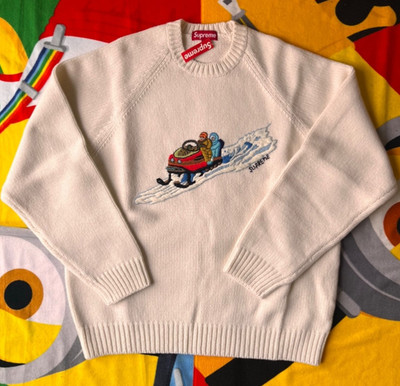 Supreme Snowmobile Pullover Weiß FW24 Winter Schnee Ski Strick Bergpullover