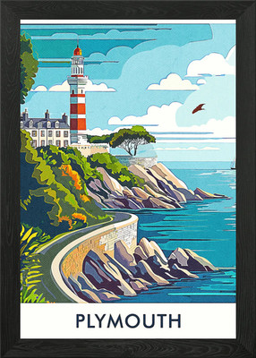 Plymouth Lighthouse Framed Wall Art Poster Canvas Print Picture