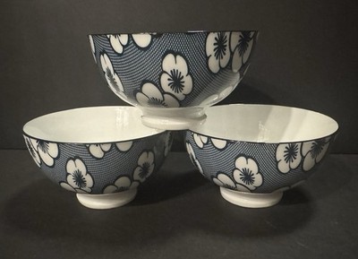 Cheng s, Rice or Soup Bowls, Blue & White, Floral Design, Set of 3, NICE & RARE