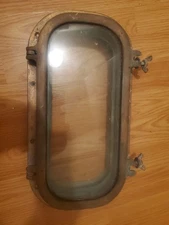 Vintage Brass Porthole Boat Window Rounded Corners, Rectangle, 14"x7"
