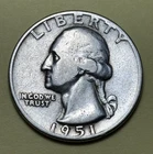 1951 Washington Quarter Philadelphia No Mint Mark 90% Silver AU