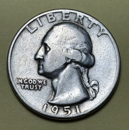1951 Washington Quarter Philadelphia No Mint Mark 90% Silver AU