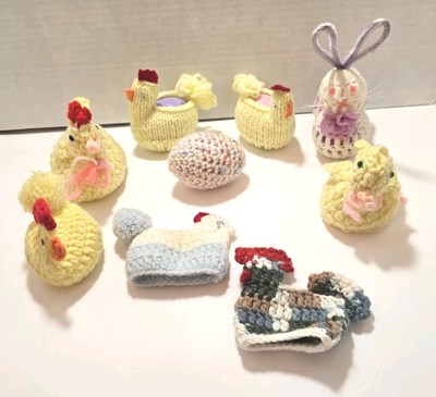9 Vintage Crocheted Easter Egg Covers Chicks Chickens Bunny Egg 