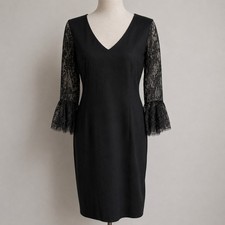 Talbots NEW Black Lace Flounce Sleeve Ponte Knit A-Line Shift Dress SZ 6 Classic