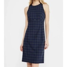 Banana Republic Sleeveless Plaid Midi Dress Women 0 Blue Green Sheath Career