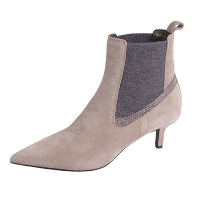 Brunello Cucinelli Short BOOTS HEELS Suede Leather Shoes Women's 36 Used MOLO-0