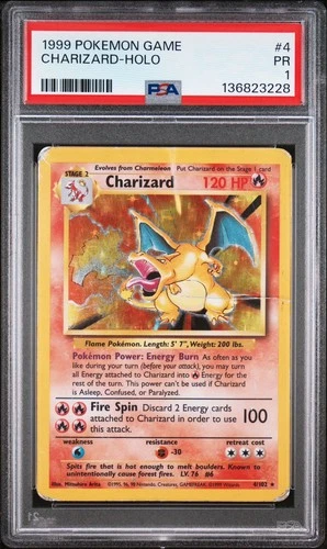 1999 Pokémon Charizard Holo Base Set Unlimited 4/102 - PSA 1