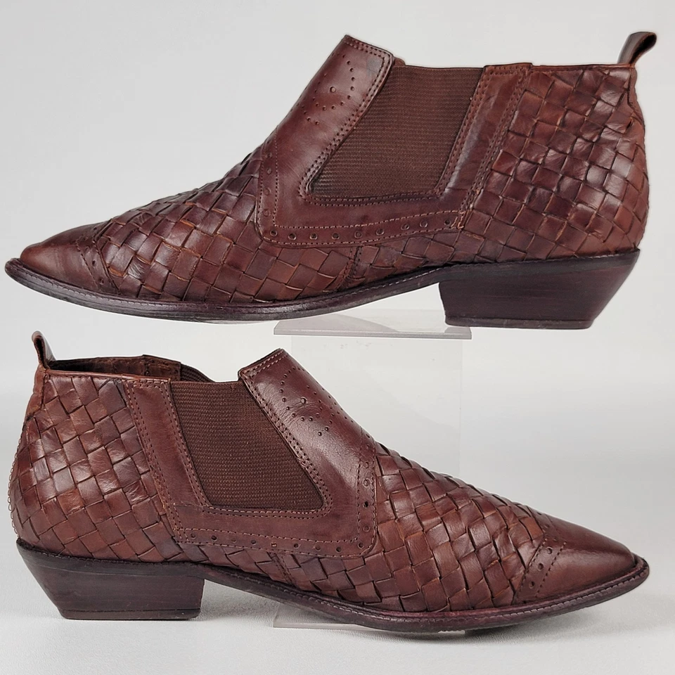 Vintage Bandolino 90’s Leather Woven Booties Brown Women's 7 M - Image 4 of 4