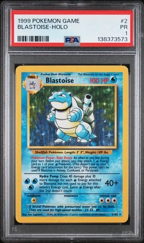PSA 1 PR 1999 Base Set Blastoise 2/102 Holo Foil Pokemon WOTC Unlimited Rare