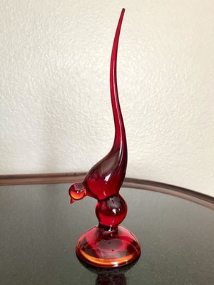 Viking Epic Line Ruby Red Long Tail Bird Figurine Cadmium Glow 10  Vintage
