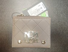 Badgley Mischka Taupe Quilted Logo Zip Card Wallet, Folding Credit Card