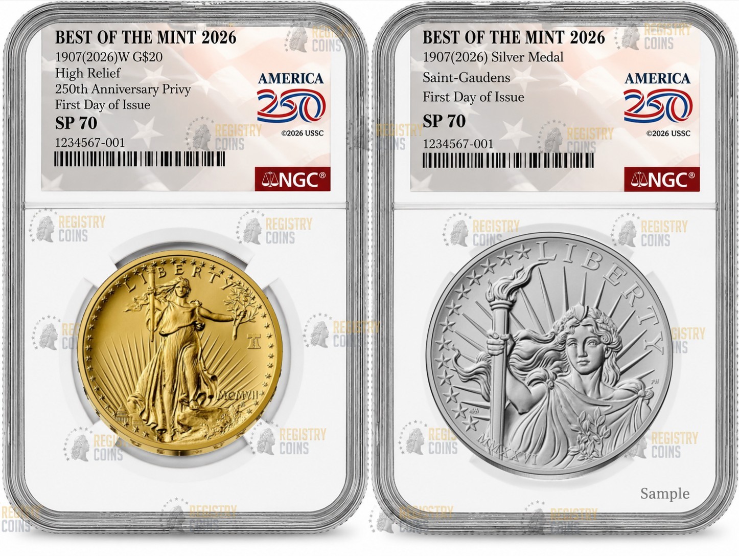 1907 2026 W Saint Gaudens Gold Coin & Silver Medal Set NGC SP70 First Day Issue 
