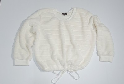 Women's Almost Famous White Faux Fur Textured Sweatshirt 2X Winter Fall Cozy