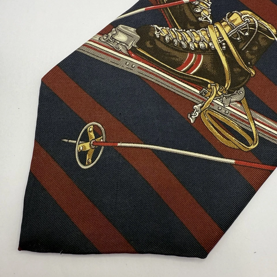 Tommy Hilfiger Stripped Skiing Tie Navy Blue 100% Italian Silk Necktie 57" x 4” - Image 3 of 4