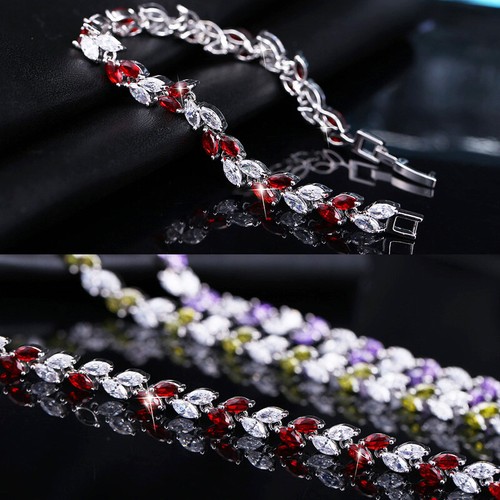 CWWZircons Trendy CZ Silver Leaf Charm Crystal Bracelets For Women Prom Jewelry - Bild 21 von 29