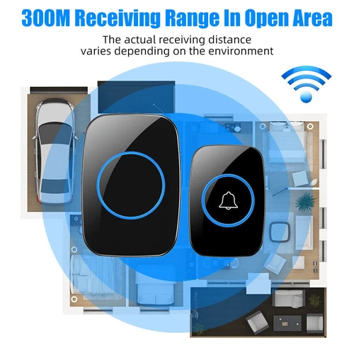 Wireless Doorbell Chime Outdoor Waterproof Receiver Adjustable Volume 1000FT Kit - Picture 2 of 19