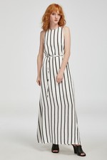NWT Finders Keepers Windsor Strappy Open Back Dot Stripe Maxi Satin Dress Large