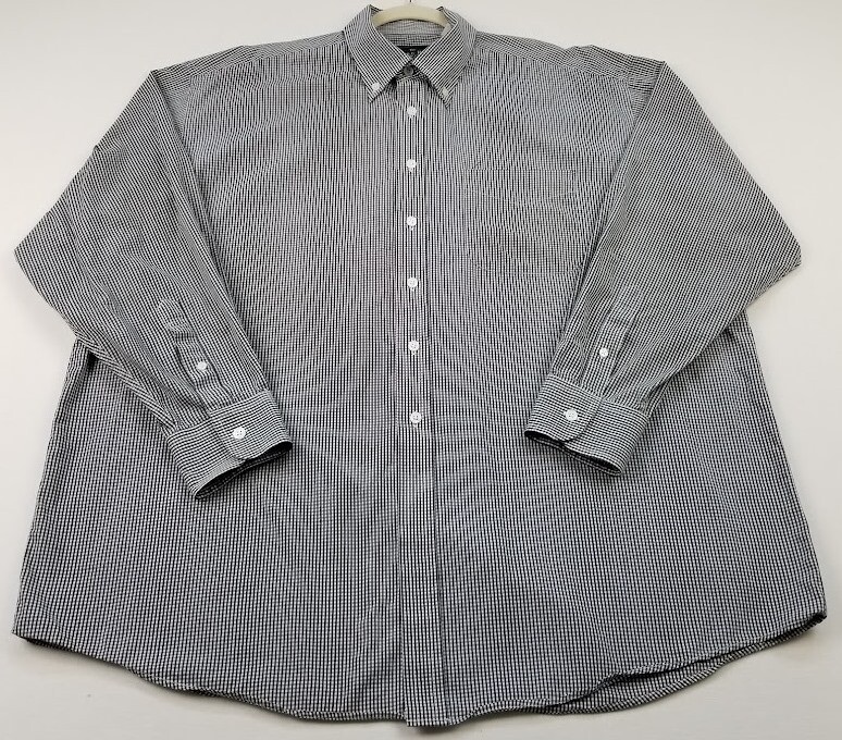 Camicia Savile Fila Bottoni Uomo 18 46 2XL Nero Bianco Gingham Plaid Manica Lunga