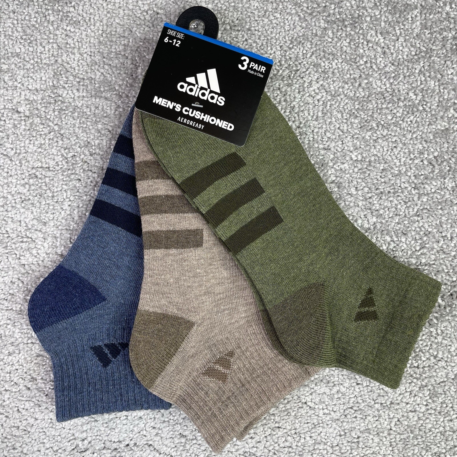 Adidas Men's Aeroready Quarter Socks 3 Pair  Size Fits Shoe 6-12