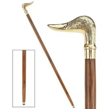 Nautical Brass Polish Plated Duck Handle With Shinny Wooden Walking Stick Cane