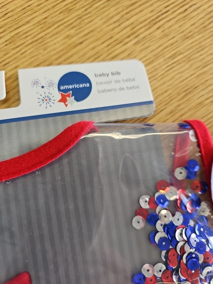 Nuevo con etiquetas Neat Solutions Americana 4 de julio babero de bebé lentejuelas de plástico transparente ¡Shake Me! Foto 3 de 4