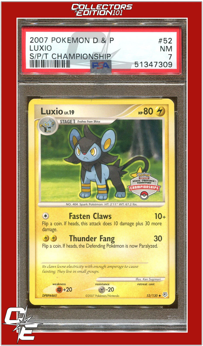 2007 POKEMON DIAMOND & PEARL- 52- PRE RELEASE LUXIO- PSA 7 CARD – Pokefeens