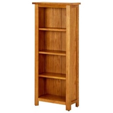 Rustic Small Narrow Bookcase 4 Shelves Oak Wood Veneered MDF Bookshelf Unit UK